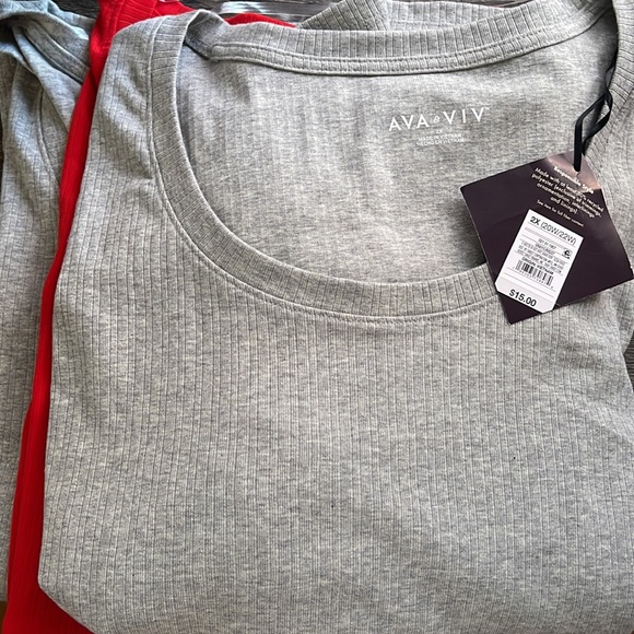 3 Piece Plus Size Long Sleeve Scoop Neck Ribbed T-Shirt - Picture 2 of 9